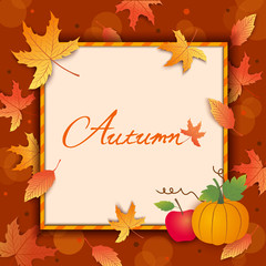 Naklejka na ściany i meble Autumn frame with maple leaf