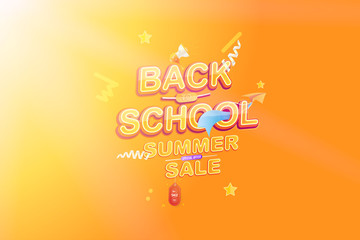 Summer Sale 50% offer for Back to School. Original Font inscription with paper airplane. Vector education concept.