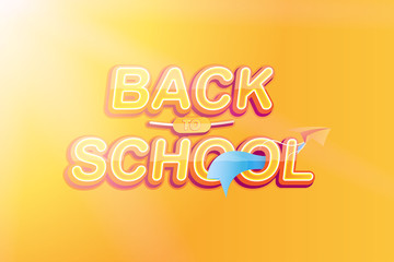 Back to School. Original Font inscription with paper airplane. Vector education concept.