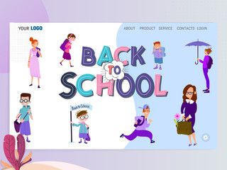 Back to school home page template, flat style character