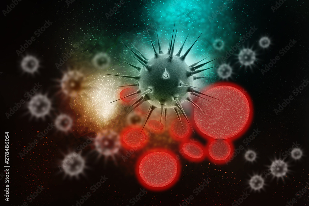 Wall mural 3d rendering Virus bacteria cells background