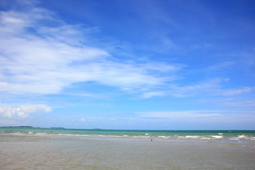 Obraz premium Blue sky with clouds over the sea for background, wallpapers, seascape and clear sky background.Rayong Thailand.
