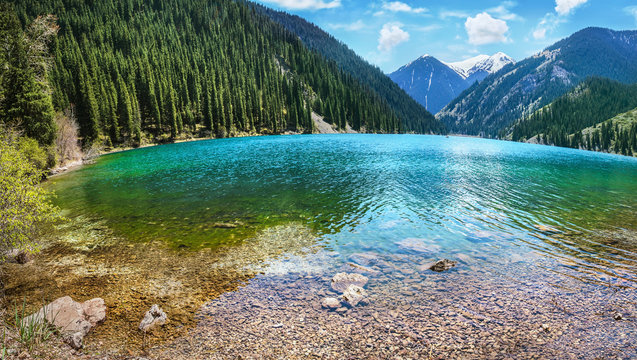 Landscape with clear mountain lake