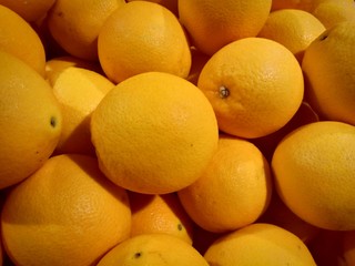 New harvest of sweet ripe oranges fruits on market close up , Healty organic