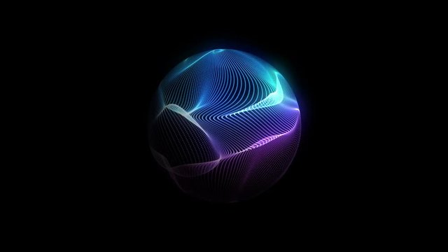 Animation of neon wavy sphere. pink, purple and blue color. Futuristic motion  element.