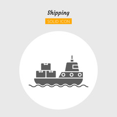 Naklejka premium solid icon symbol, boat transport postal delivery logistics package shipping service, Isolated flat silhouette vector design