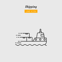 line icon symbol, boat transport postal delivery logistics fast package shipping service, Isolated flat outline vector design