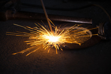 welder, craftsman, erecting technical steel Industrial steel welder in factory technical