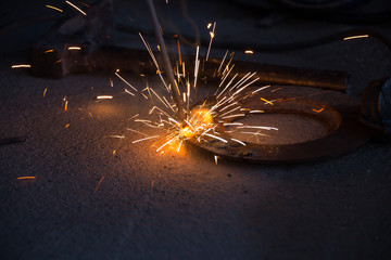 welder, craftsman, erecting technical steel Industrial steel welder in factory technical
