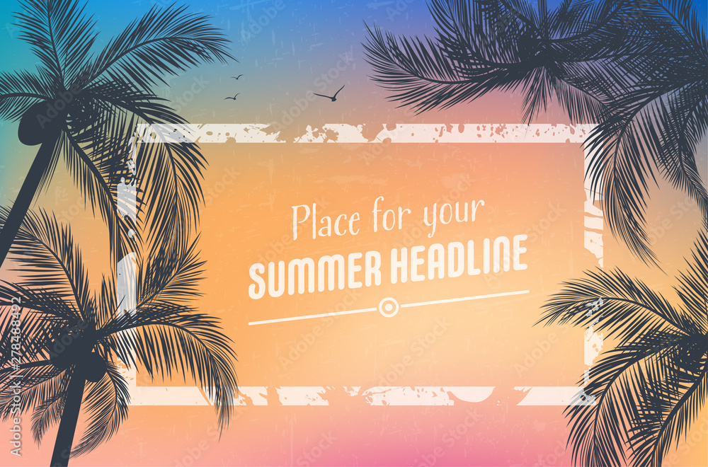 Poster background for your summer design with palm trees