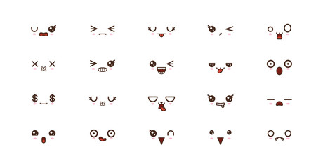 Kawaii cute faces smile emoticons. Japanese emoji