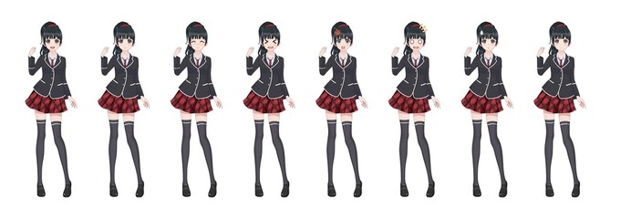 Anime manga student girl in blazer and red skirt