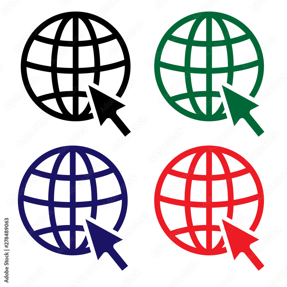 Poster set of multi-colored globe vector icon with arrow flat design