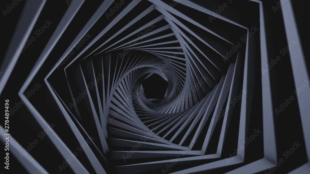 Poster abstract technology tunnel black sharp corners with reflections the camera rotates and moves forward