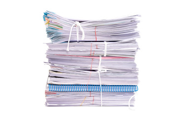 Stack of business papers isolated on white background