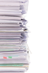 Stack of business papers isolated on white background