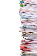 Stack of business papers isolated on white background