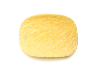 Group of potato chips isolated on white background. top view