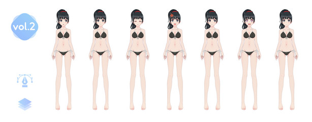 Anime manga girl. In a summer bikini swimsuit