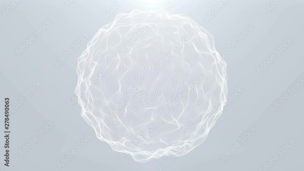 Poster 4k glowing dots sphere. wavy structure .glow particles. floating waves effect. chaotic motion. geome