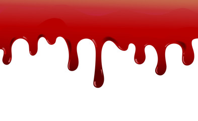 D ripping blood. Halloween red bleed stain, bleeding bloody drips, Realistic vector illustration