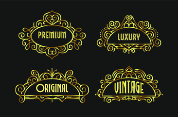 Beautiful Vintage Ornament Golden Exclusive Line Art Stylish Badges Luxury Label Design