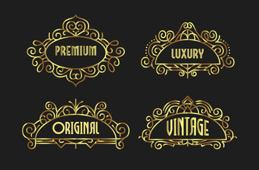 Beautiful Vintage Ornament Golden Exclusive Line Art Stylish Badges Luxury Label Design