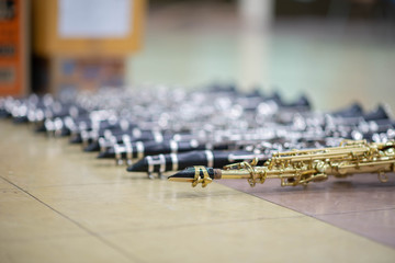 Close up of clarinet woodwind music instrument