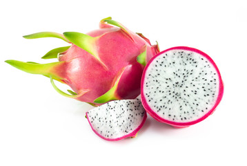 Close up fresh dragon fruit isolated on white background, food healthy