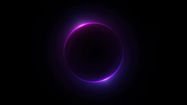 Template for text : Neon pink glowing glare circle with rays. Bright light lines rotation. Isolated frame. Black background. 4k 