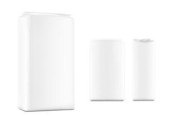 High realistic clean vertical bag mockup. Front, side, perspective view. Vector illustration isolated on white background. Easy to use for presentation your product, idea, promo, design. EPS10