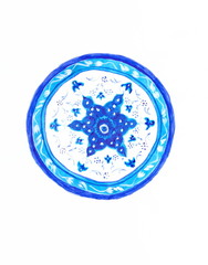 Drawing with watercolors: a souvenir from Turkey -  white and blue stand, painted with traditional old Turkish patterns.