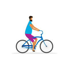 Man riding a bike isolated on white background. Vector illustration.
