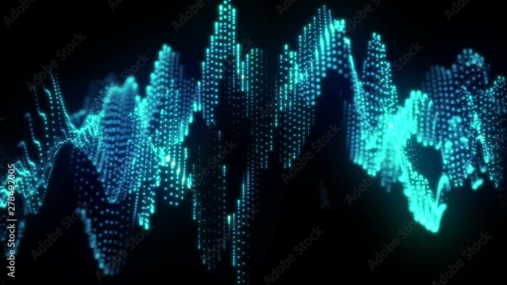 Aufkleber 4k sound wave. abstract motion glowing blue waves with neon dots. data visualization dynamic. futuri