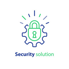 Secure access, strong data protection system, safety concept, padlock and cogwheel