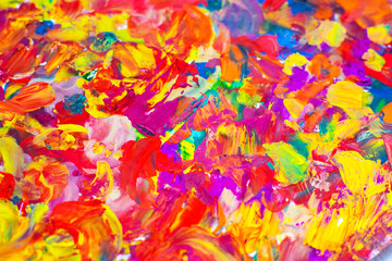 Naklejka na ściany i meble Abstraction painted with multicolored gouache. Drawing with your fingers.