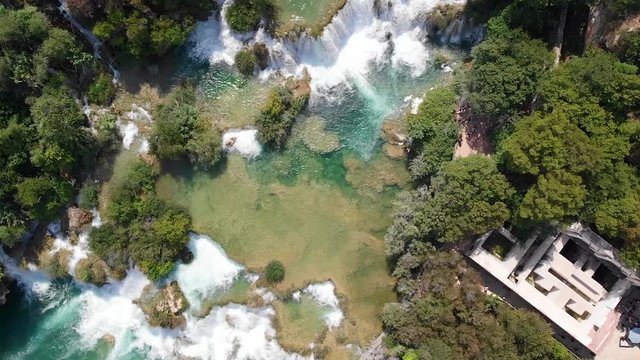 Version Two. Aerial Overhead of the Roski Slap Waterfall in Krka National Park.
