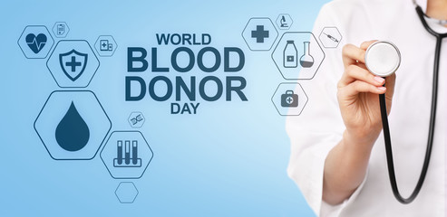 World blood donor's day. Medical concept on screen.