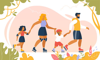 Happy Family Lifestyle Rollerblading Outdoors