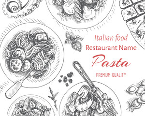 Vector illustration sketch - pasta. Card menu italian resraurant.