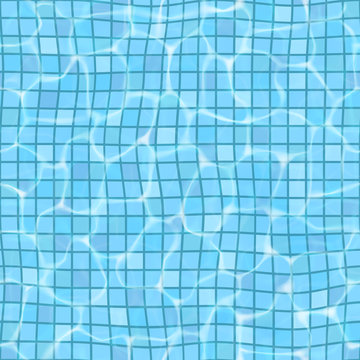 Realistic image of the surface of the water in the swimming pool, top view. Seamless pattern, vector blue background. EPS 10