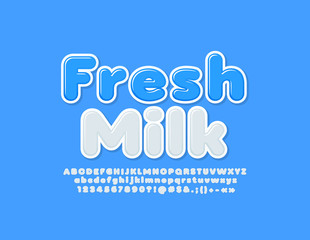 Vector modern logo Fresh Milk with white Alphabet Letters, Numbers and Symbols. Trendy creative Font