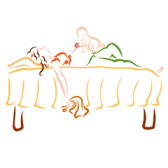 pregnant mother fell asleep after cleaning, baby plays on her stomach