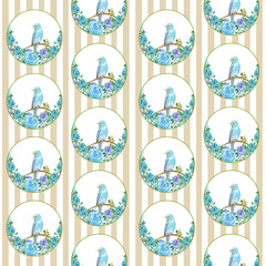 Vintage blue bird seamless elegant pattern striped floral luxury background textile design illustration