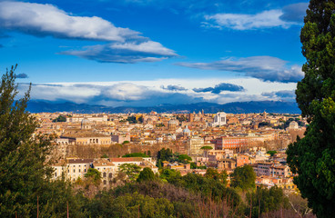 Fototapeta na wymiar View of Rome historic center ancient skyline from Janiculum Hill