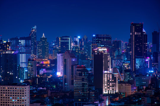Beautiful view downtown of Bangkok cityscape skyscraper at night.