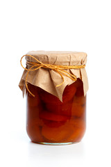  glass bottle with preserved food on white background - Image
