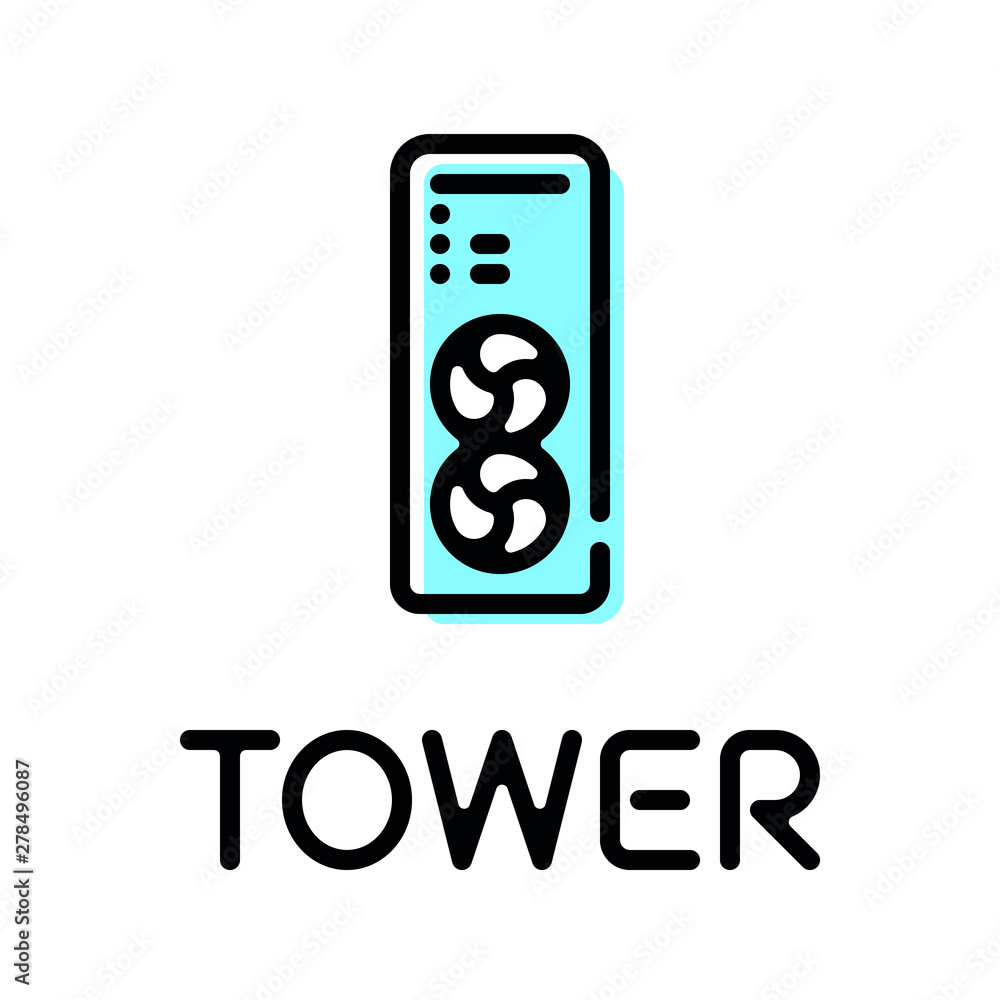 Poster tower case desktop computer product pictogram with text label