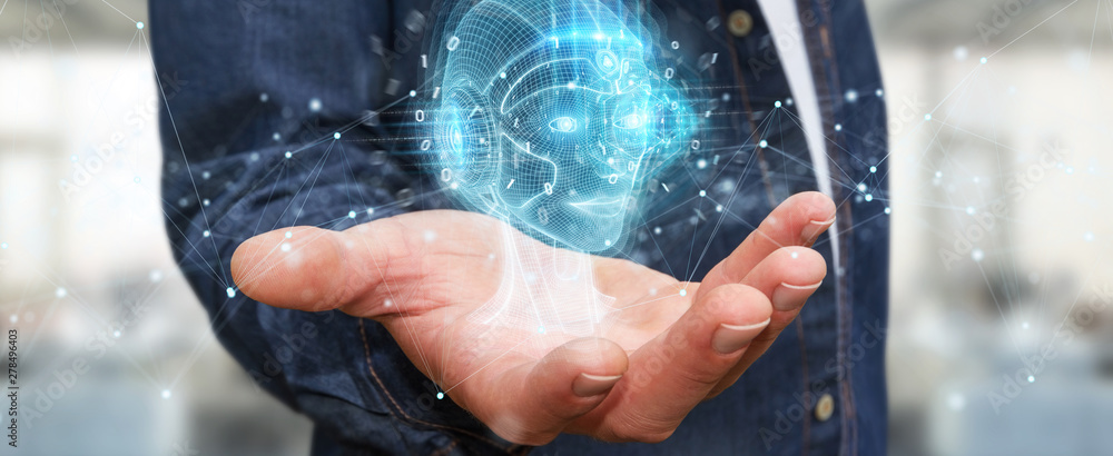Leinwandbilder businessman using digital artificial intelligence head interface 3d rendering