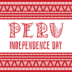 Peru Independence day (Fiestas Patrias), 28 July, illustration vector. Peruvian national holiday. Ethnic background with traditional incan embroidery pattern.
